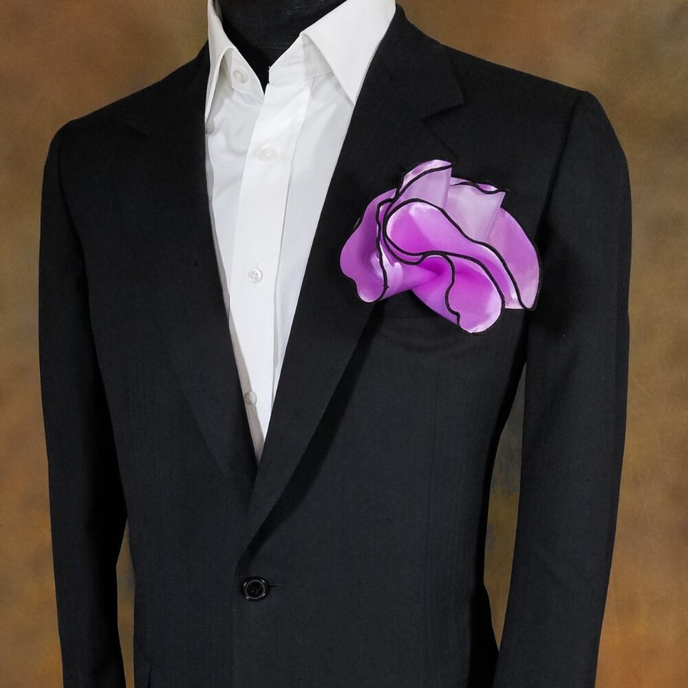 Men's 2-in-1 Pouf Round Pocket Square - Lavender Purple & Black